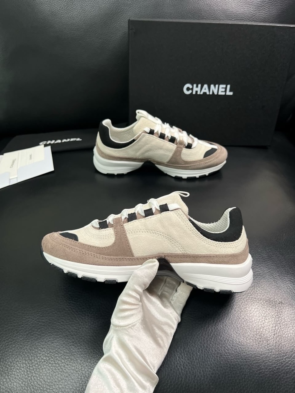 CHANEL for women Beige, Black & Taupe Low-Top Sneakers